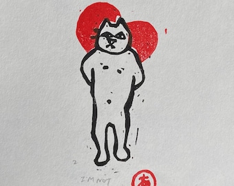 I'm not hiding anything - Original block print by MONOPPONOM