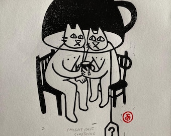I might say something stupid - Original block print by MONOPPONOM