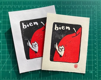 Bien - Original block print by MONOPPONOM