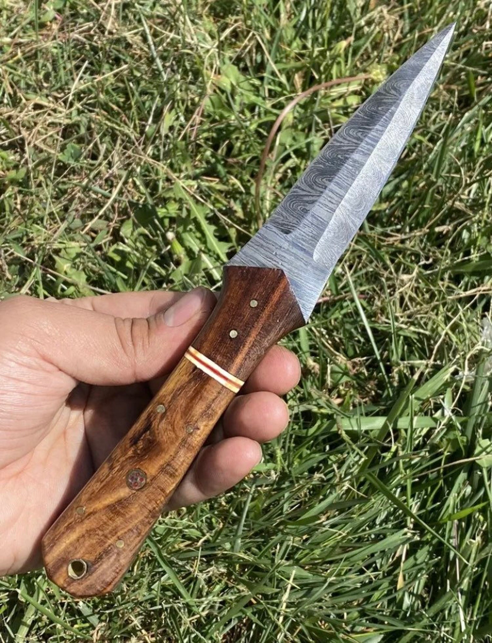 Hand Damascus Steel Boot Throwing Knife Etsy
