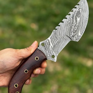 Handmade Tactical Hunting Damascus Steel Tracker Knife Wood Handle