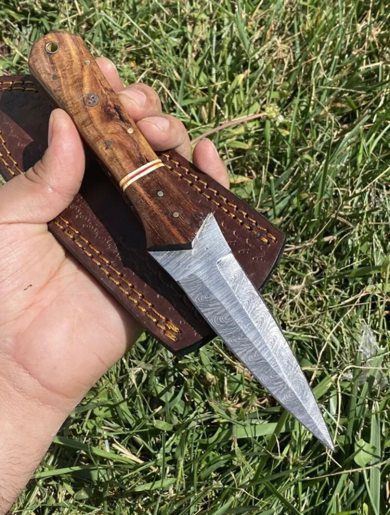 Hand Damascus Steel Boot Throwing Knife Etsy