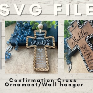 Confirmation Cross religious gift wall hanger ornament with Engraved Edging Inlay option Faith SVG Laser File