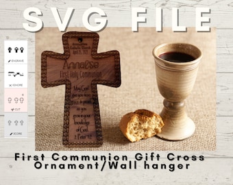 First Communion Faith Cross gift with Engraved Edging Faith SVG Laser File by 701Mulberry Designs