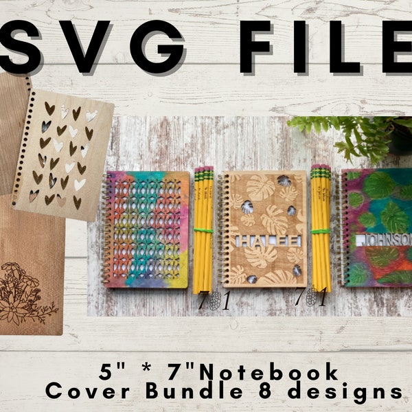 5 inch by 7 inch Wooden Notebook Cover File Design Bundle by SVG Laser File by 701MulberryDesigns