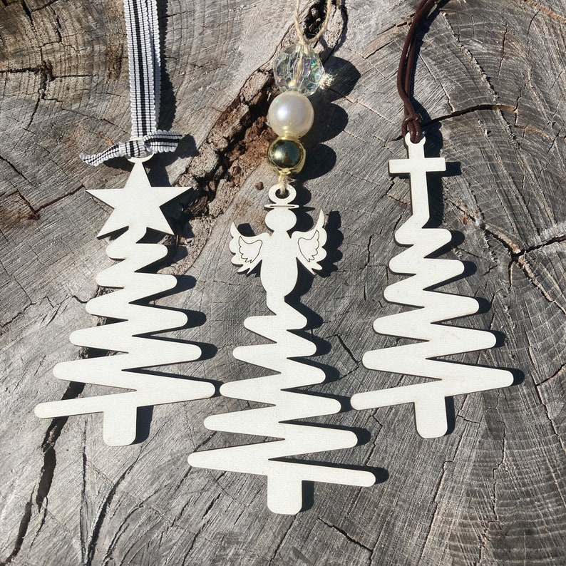 Leopard Print and Zig Zag Christmas Trees Holiday Ornament SVG Laser