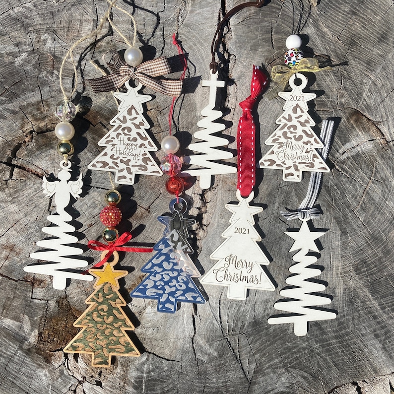 Leopard Print and Zig Zag Christmas Trees Holiday Ornament SVG Laser