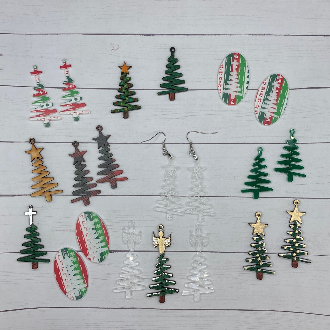 Simple Zig Zag Christmas Tree Earring SVG Laser File With Cross, Angel