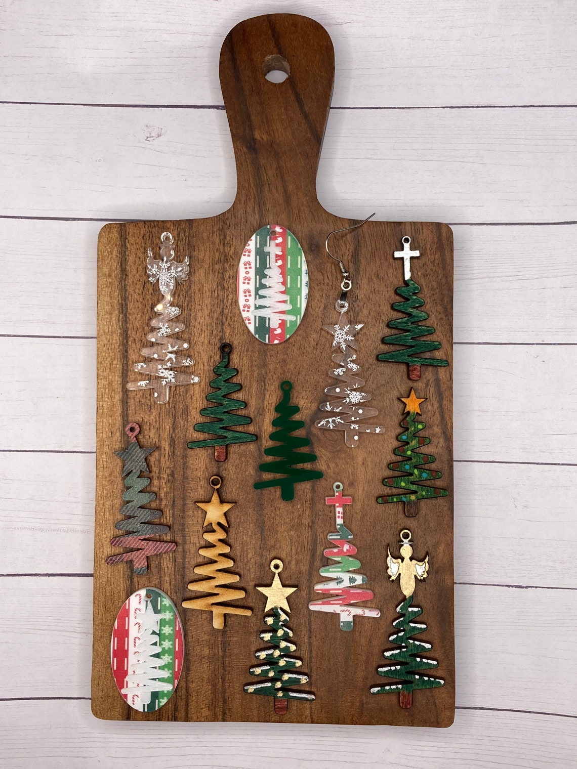 Simple Zig Zag Christmas Tree Earring SVG Laser File With Cross, Angel