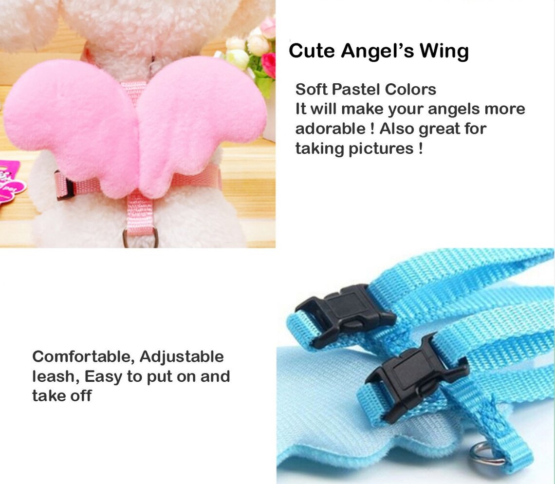 Dog Cat Pet Angel Wings Leash Harness Set Pink And Blue Pack Etsy