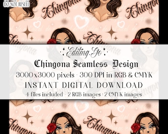 Chingona Vibes Seamless Repeat Pattern Old School Design Digital Download Chicanca Art Fabric Print Tumblr Sublimation
