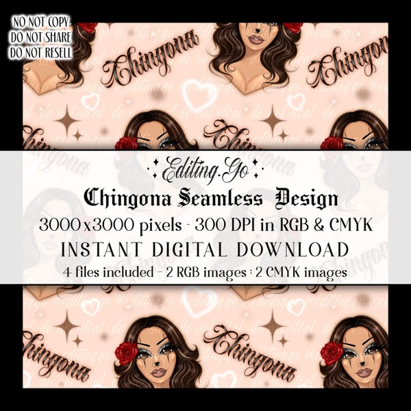 Chingona Vibes Seamless Repeat Pattern Old School Design Digital Download Chicanca Art Fabric Print Tumblr Sublimation