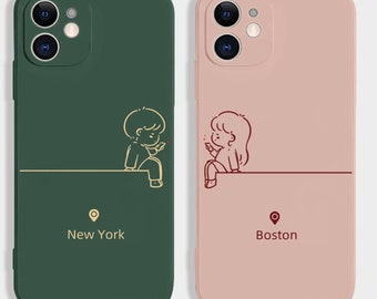 Long-distance lovers personalization silicone couple phone case,iphone 17 16 Pro max case,iPhone 11 12 13 Pro iPhone 17 16 15 14 case