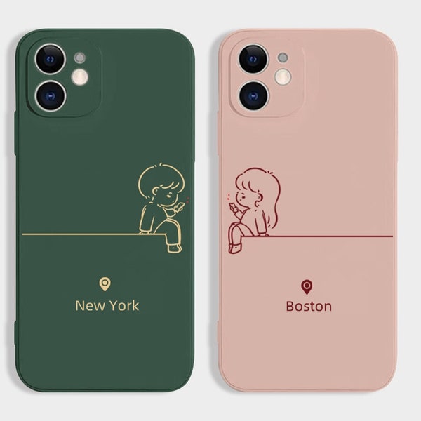 Long-distance lovers personalization silicone couple phone case,iphone 15 case,iPhone 7 8 Plus iPhone 11 12 13 Pro Mini iPhone XS XR SE case