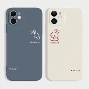 Carrot rabbit kawaii silicone couple phone case,iphone 14 case,iPhone 7 8 Plus iPhone 11 12 13 Pro Mini iPhone XR SE case,Customized gifts