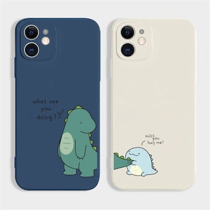 Niedliche Cartoon Dinosaurier Paar Silikon Handyhülle, iPhone 14 15 Plus 11 Pro Max 12 13 Mini X XS XR SE Hülle