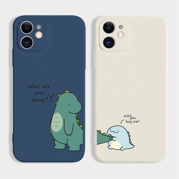 Coque de téléphone en silicone pour couple de dinosaures dessin animé mignon, coque de téléphone personnalisée, coque pour iPhone 14 7 8 Plus 11 Pro Max 12 13 Mini X XS XR SE