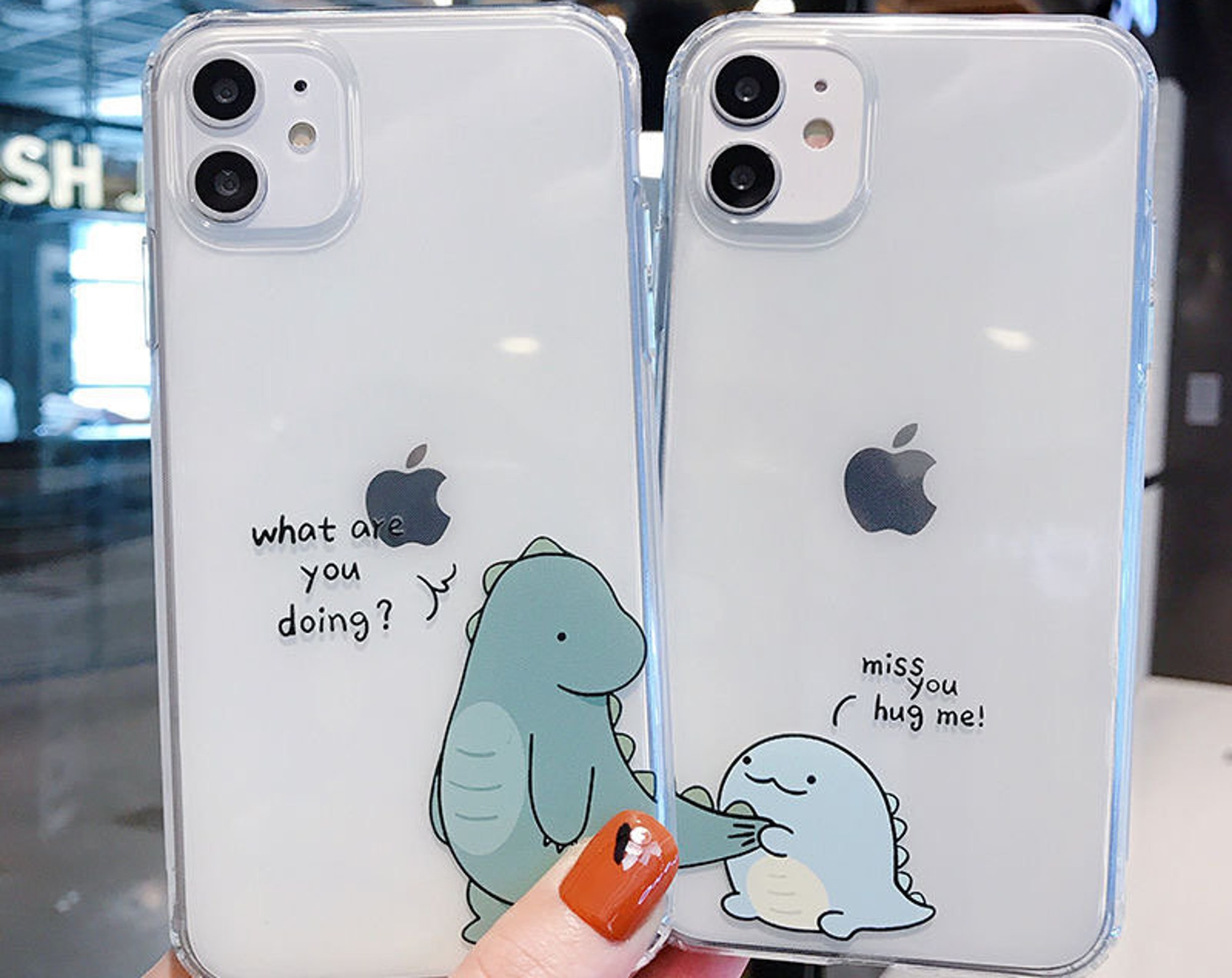 Discover Cute Cartoon Dinosaur Couple Silicone Animal Phone Case,matching phone case