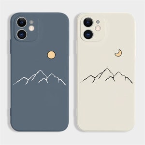 Coque de portable couple en silicone lune soleil montagne, coque iphone 14, coque iPhone 7 8 Plus iPhone 11 12 13 Pro Mini iPhone XS XR SE