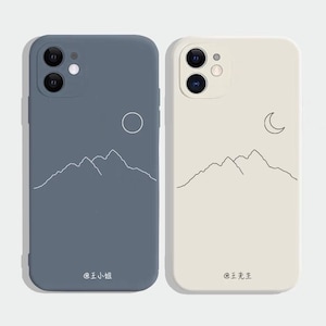 Moon sun mountain personalization silicone couple phone case,iphone 15 case,iPhone 7 8 Plus iPhone 11 12 13  14Pro Mini iPhone XS XR SE case