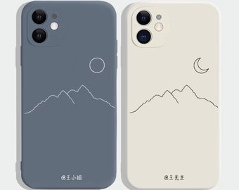 Moon sun mountain personalization silicone couple phone case,iphone 17 pro max case, iPhone 13 16 17 Pro iPhone XS XR SE case