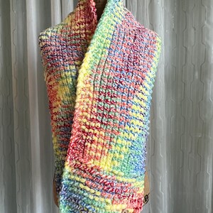 Hand Knitted Cozy Winter Scarf, Super Bulky Rainbow Yarn, Soft Touch, Machine Washable, Unique Scarf, Handmade