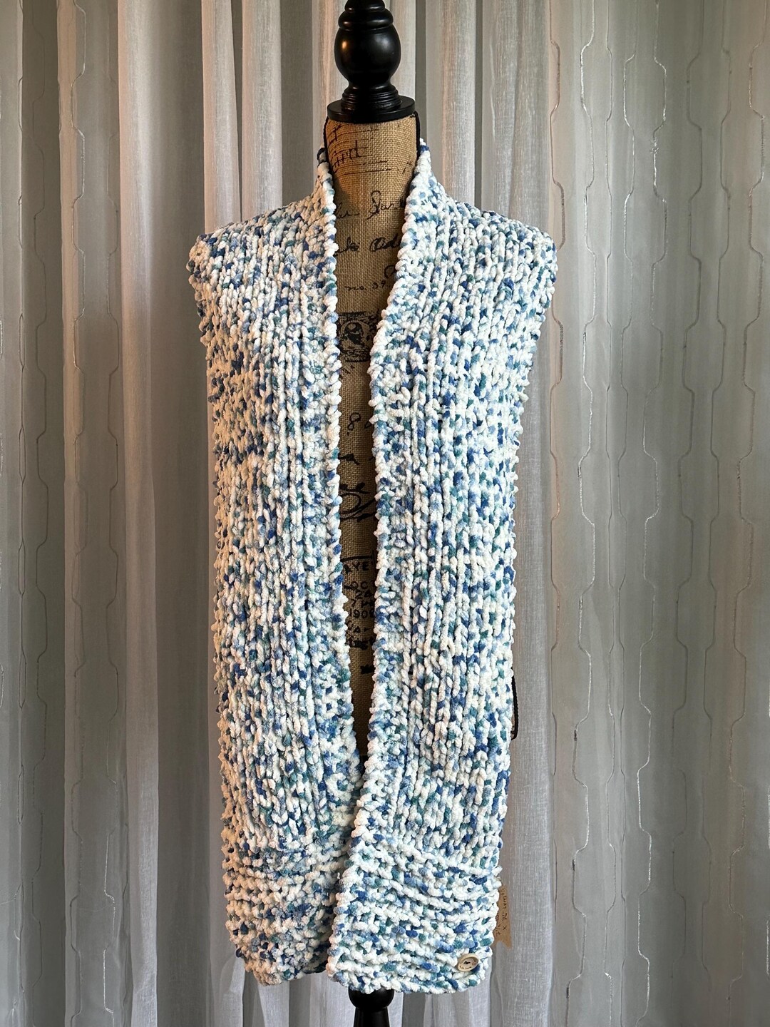 Soft Blue and White Hand Knit Winter Scarf - Extra Long 76-inch ...