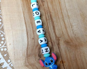 Llavero de cuentas de silicona STITCH: nombre o palabra + zorro - regalo para maestra, abuela, mamá, tía ATSEM - para regalar - regalos