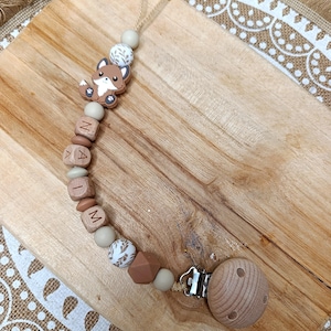 personalized silicone pacifier clip FOX - Light brown beige - personalized baby gift - forest fox pacifier clip