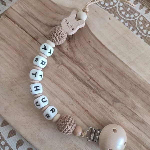 personalized pacifier clip RABBIT - personalized baby gift - personalized pacifier clip beige natural wood