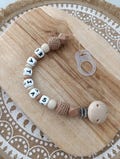 personalized silicone pacifier clip - Beige and light brown - personalized baby gift - personalized pacifier clip - first name product logo