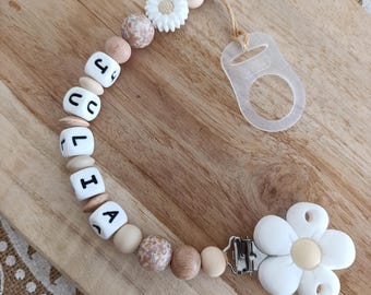 Gepersonaliseerde speenclip voor meisje - Babyshowercadeau - Siliconen speenclip met voornaam - Bloemen