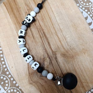 personalized silicone pacifier clip Panda - gray and black - personalized baby gift - panda pacifier clip creations