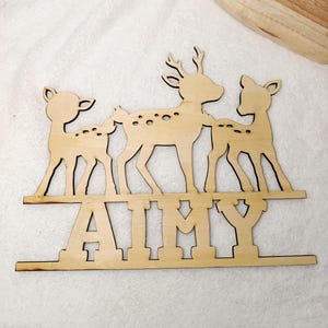 cartello per porta della cameretta dei bambini cervo - decorazione in legno per cameretta dei bambini corona con nome - creazioni forestali personalizzate