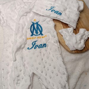 Personalizowane piżamy dla niemowląt 0/3 miesiące haftowane Olympique de Marseille OM lub PSG - haft dla niemowląt - kreatywne pomysły na prezenty - haftowane piżamy