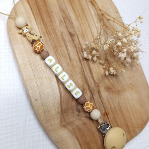 Pinza para chupete de jirafa con letras doradas - Pinza para chupete de jirafa personalizable - Portachupetes de silicona para niñas y niños - Animales