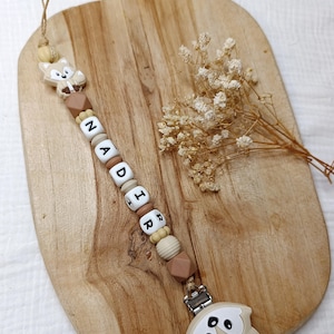 personalized silicone pacifier clip FOX - Brown and beige - personalized baby gift - forest fox pacifier clip