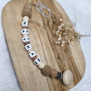 personalized silicone pacifier clip - Beige and light brown - personalized baby gift - personalized pacifier clip - first name