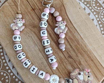 Lot De 2 Attaches-tétines Personnalisables Pour Bébé Fille - Rose Et Violet - 100% Coton, Clip Sécurisé, Anti-perte