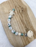 Personalized silicone pacifier clip TURTLE - beige and eucalyptus green - Pacifier clip for girl boy sea turtle product logo