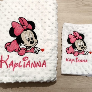 Manta polar bordada de minky para bebé - personalizada con nombre y patrón - bordado para niños - regalo de nacimiento de ratón