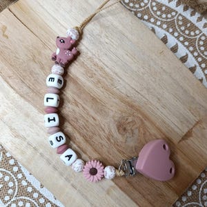 personalized silicone pacifier clip BICHE - Silicone pacifier clip for girls - personalized gift for baby - French creations with first name
