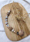 Personalized silicone pacifier clip BEAR - Light brown and taupe - Personalized baby gift - Pacifier clip with first name product logo