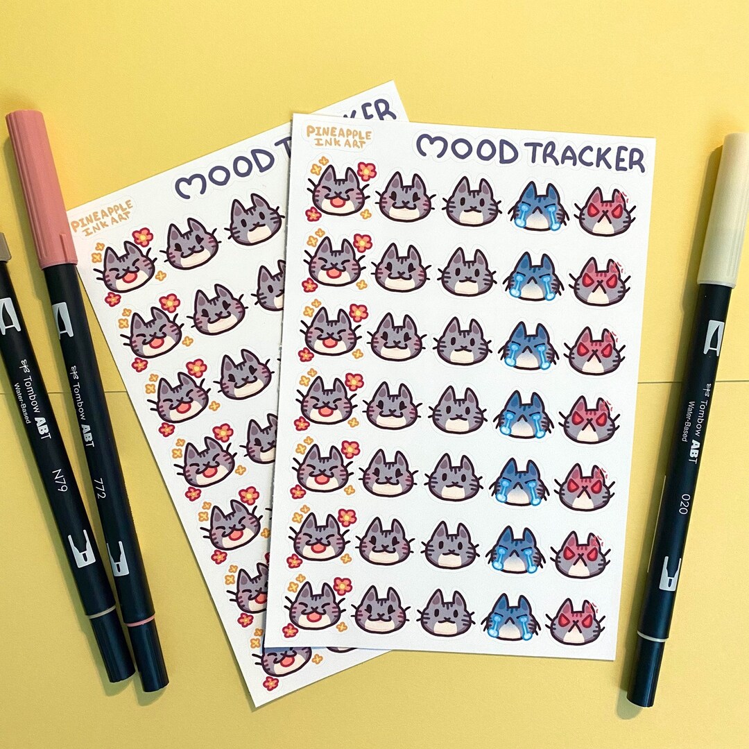Cat Mood Tracker Sticker Sheets I Matte I Water Resistant I Planner I ...