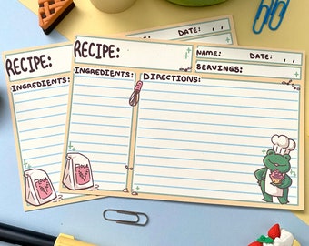 Little Frog Recipe Card Set I 4 x 6 I Standard Size I Baking I Cooking I Gift I
