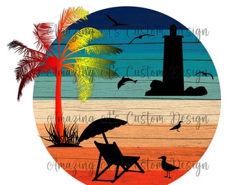 Summer Beach Silhouette PNG Sublimation Design 300 DPI