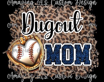 DUGOUT MOM Blue glitter cheetah print baseball 300 DPI Digital File only