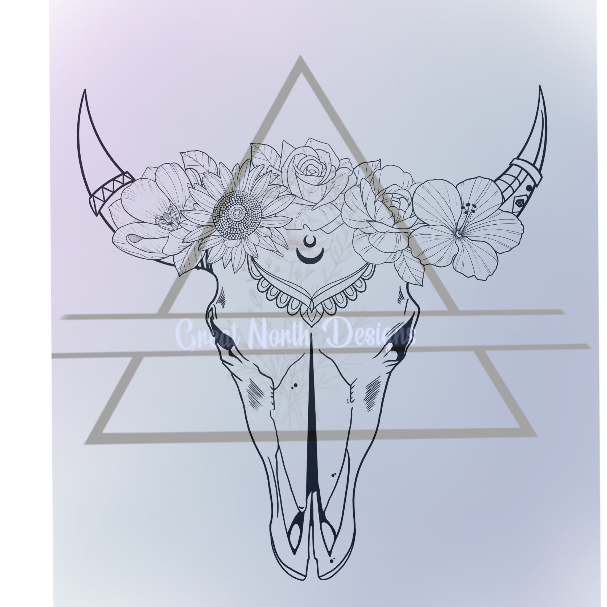 Animal skull floral tattoo template Etsy