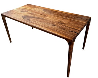 Modern Mid-Century Walnut Dining Table Solid Wood Construction Unique Grain