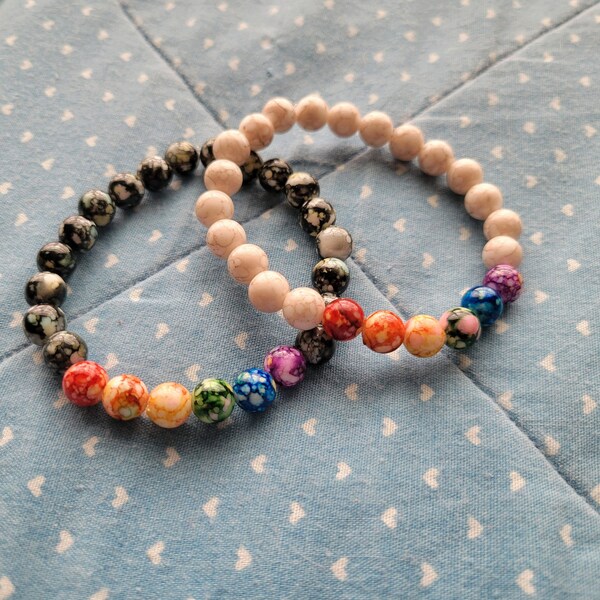 Rainbow Bead Bracelet, Ying and Yang Beaded Jewelry, Colorful Statement Best Friend Bracelets, Pride, Love is Love, Rainbow Besties